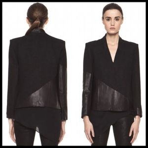 Helmut Lang Lamb Leather Combo Assymetrical Blazer Pattern Crop Black Jacket 2